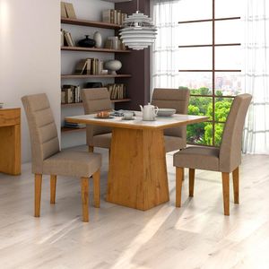 Kit Mesa de Jantar Lopas Nevada com Tampo 5mm + 4 Cadeiras Fiorella Rovere
