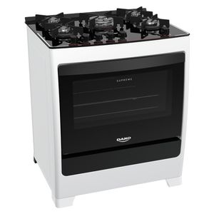 Fogão Dako 5 Bocas Supreme Glass, Branco com mesa de vidro