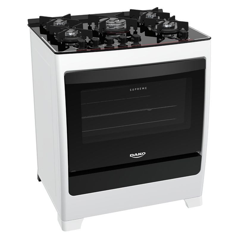 Fogao-Dako-5-Bocas-Supreme-Glass-Branco-com-mesa-de-vidro