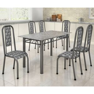Conjunto de mesa com 6 cadeiras Madmelos 140x75cm com tampo de granito