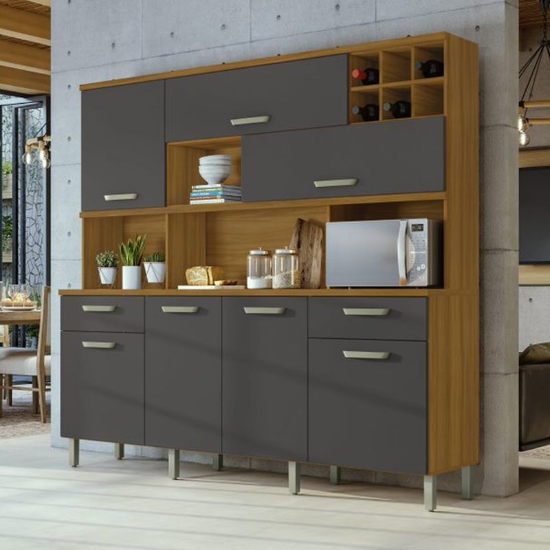 Cozinha-Nesher-Master-7-Portas-2-Gavetas-e-Adega-freijo-com-grafite-