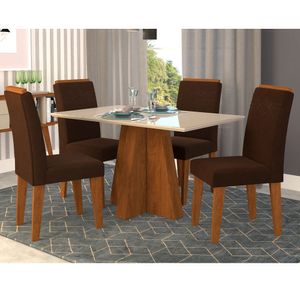 Conjunto de mesa de jantar Cimol Patricia com 4 cadeiras Tais Savana com Off White