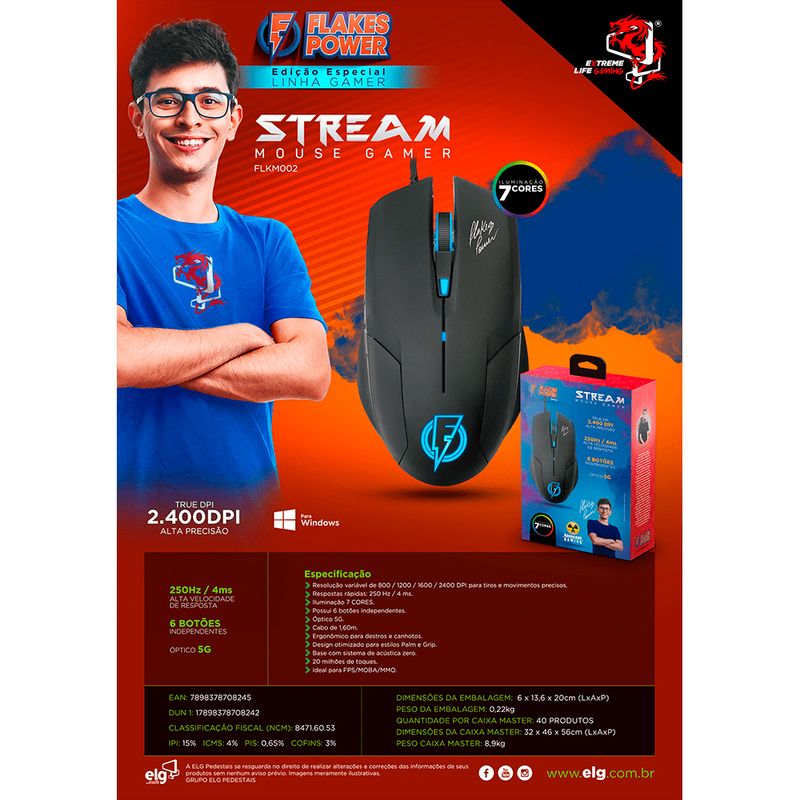 Mouse-Gamer-ELG-FLKM002-Flakes-Power-Stream-Sensor-Optico-6-Botoes-2400-DPI