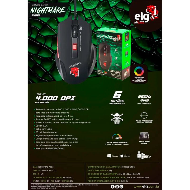 Mouse-Gamer-ELG-Nightmare-MGNM-4ms-4000-DPI-com-6-Botoes-e-Sensor-Optico