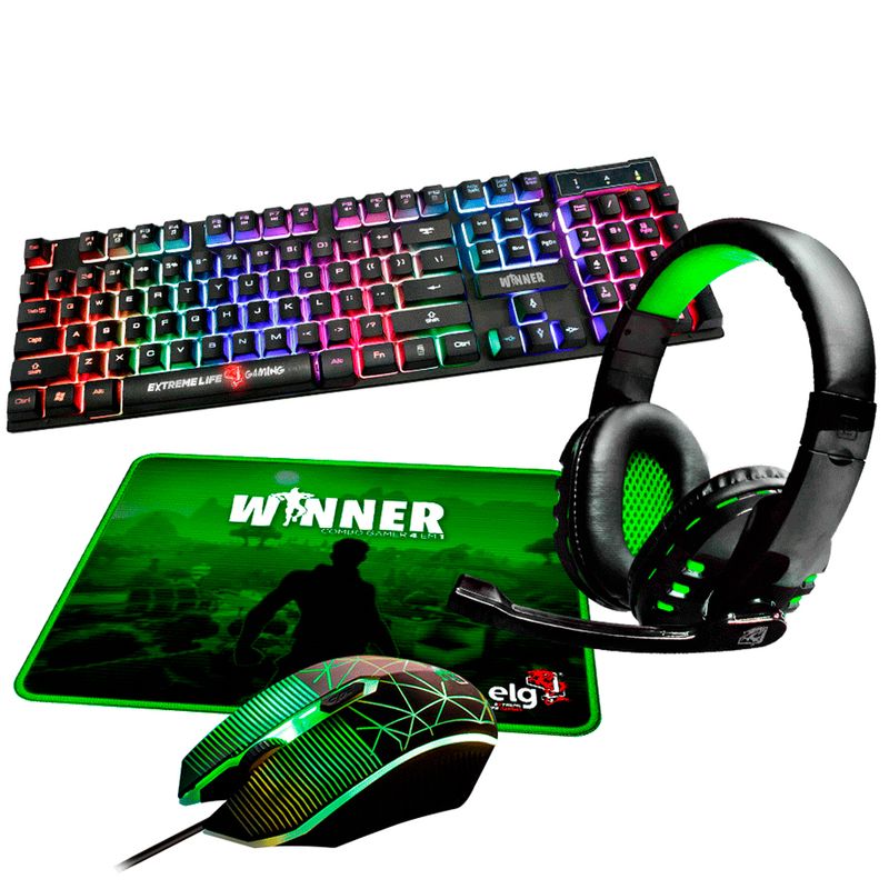 Teclado e mouse e mouse pad de jogos e fone de ouvido para jogos