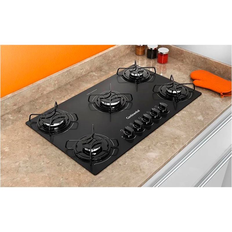 Cooktop-a-Gas-5-Bocas-Continental-KC5GP-Vidro-Temperado