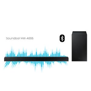 Soundbar Samsung HW-A555/ZD, com 2.1 canais, potência de 410W RMS, Bluetooth, Subwoofer sem fio