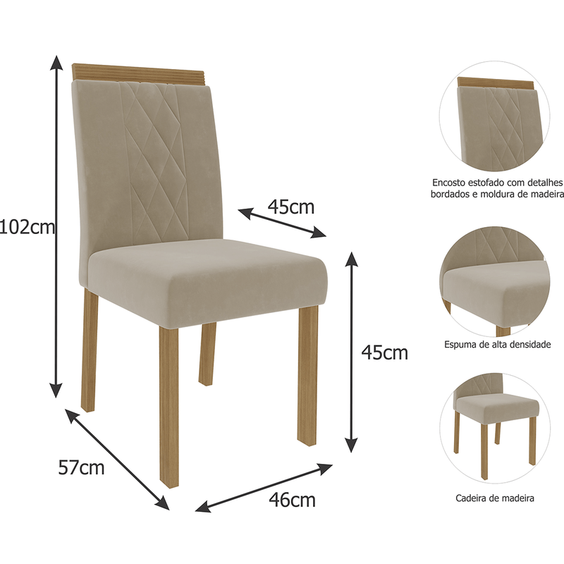 Jogo De Cadeira Para Sala De Jantar 102X46Cm Em Madeira Maciça Alice Class  Cimol Madeira/Linho Bege - Madeira/Linho Bege Alice Class