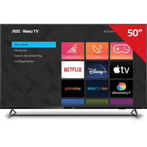 Smart TV ROKU AOC 50” UHD 4K 50U6125/78G compatível Alexa, Siri e Google Assistente