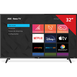 Smart TV LED AOC 32" HD 32S5195 Roku TV, Wi-fi, Controle Remoto com atalhos, Roku Mobile, Miracast, Entradas HDMI e USB