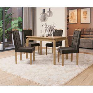 Conjunto Sala de Jantar Mesa Charlote 180x90 cm e 6 Cadeiras Fernanda Off  White/Nature/Madeira/Joli