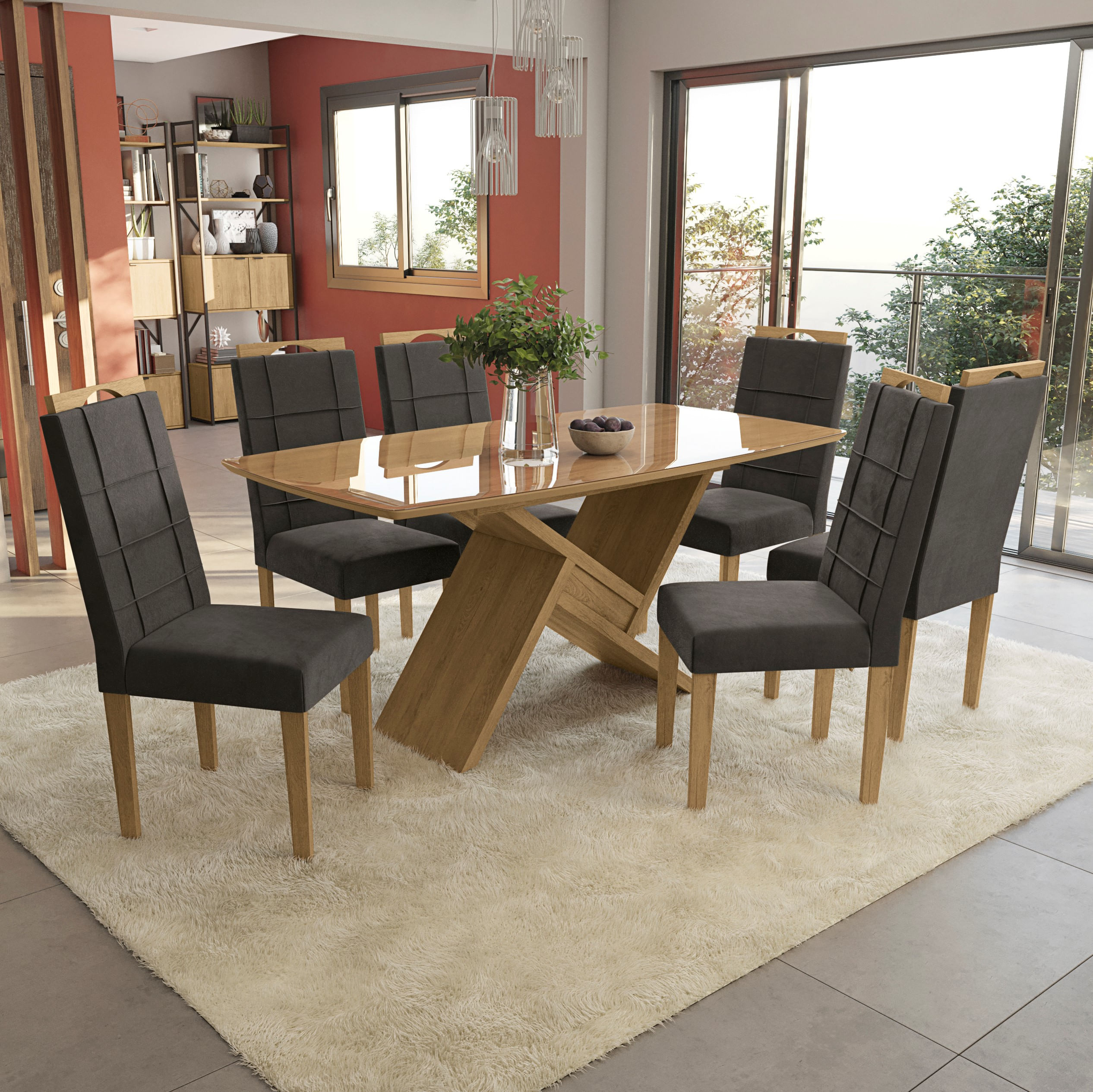 Conjunto de jantar 6 cadeiras Kappesberg Mesa 170 x 90 cm