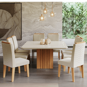 Conjunto de Jantar Cimol 130 x 130 cm Ana com 8 cadeiras Clarice Nature Nude