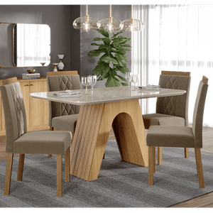Conjunto de Jantar Cimol 130 x 80 cm Clara com 4 Cadeiras Alice Madeira Joli