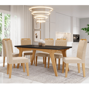 Conjunto de Jantar Selena 180 x 90 cm Cimol com 6 Cadeiras Paola Nature Nude