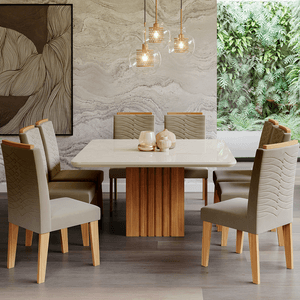 Conjunto de Jantar Cimol 130 x 130 cm Ana com 8 cadeiras Clarice Nature Joli