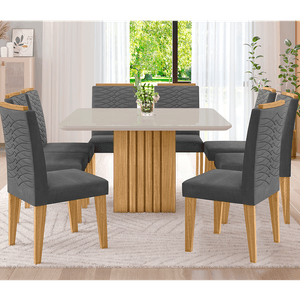 Conjunto de Jantar Cimol 130 x 130 cm Ana com 8 cadeiras Clarice Nature Chumbo