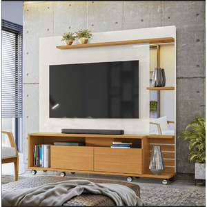 Estante Home TV até 60 polegadas Savana Lukaliam  Off White  Perolizado Tauari