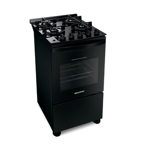 Fogão Brastemp 4 Bocas Preto com mesa de vidro e grades duplas de ferro fundido - BFO4VAE- BIVOLT