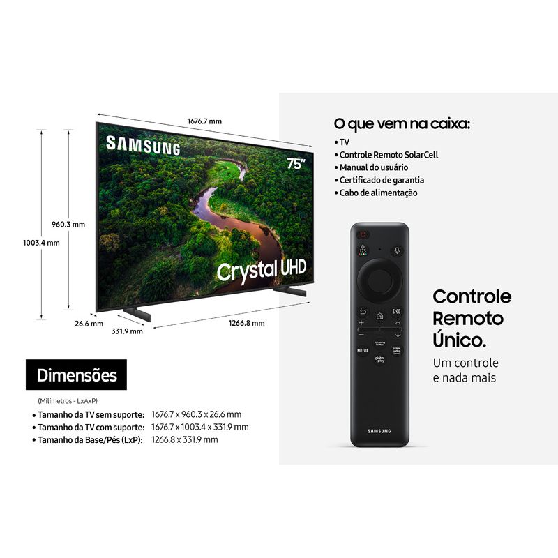 Smart TV 75 polegadas Samsung 4K Crystal