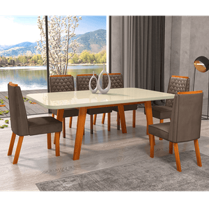 Jogo de Mesa 6 Cadeiras Boss Cappuccino Bom Pastor Firenze 160cm x 80cm