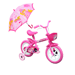 Bicicleta Aro 12 Arco Iris Track Bikes com guarda Sol Rosa