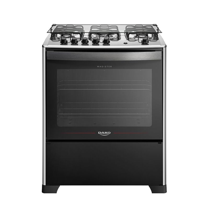 Fogao-5-Bocas-Preto-com-Mesa-de-Inox-Dako-Magister-Bivolt