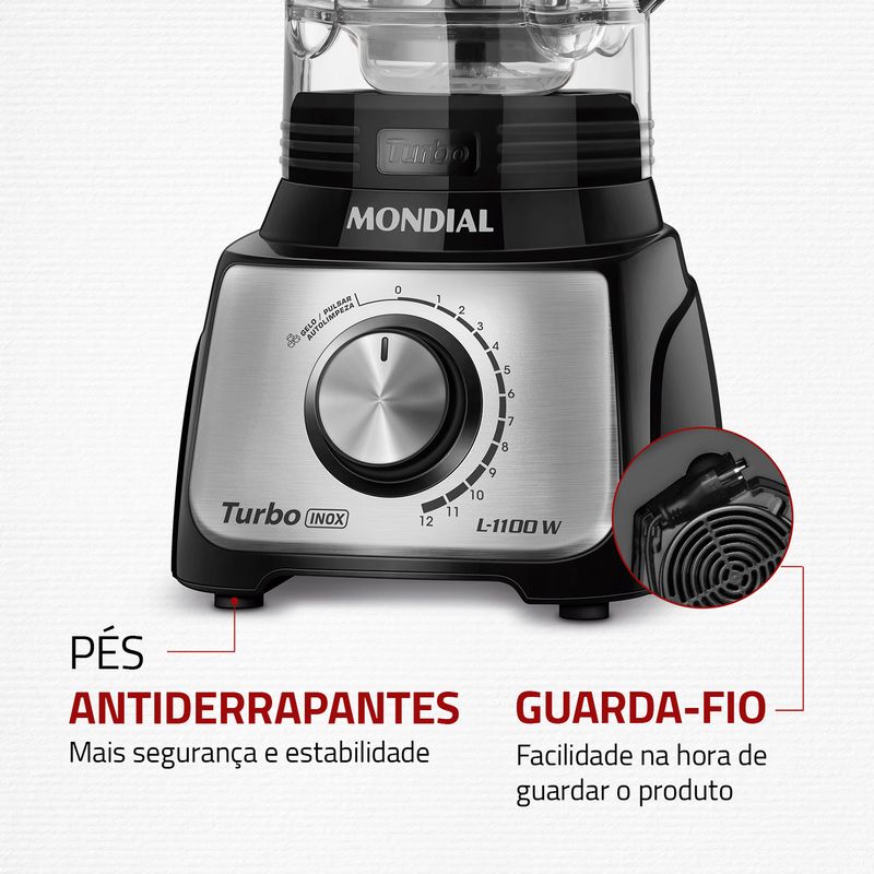 Liquidificador Mondial L-1200 Turbo, Filtro, 12 Vel + Pulsar, 1200W, Preto  - 220V