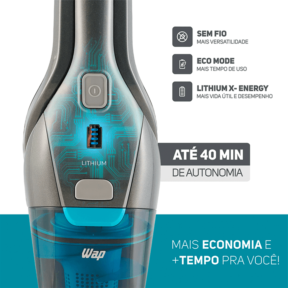 Aspirador de Pó Wap 2 em 1 Sem fio Eco Rápido 85W