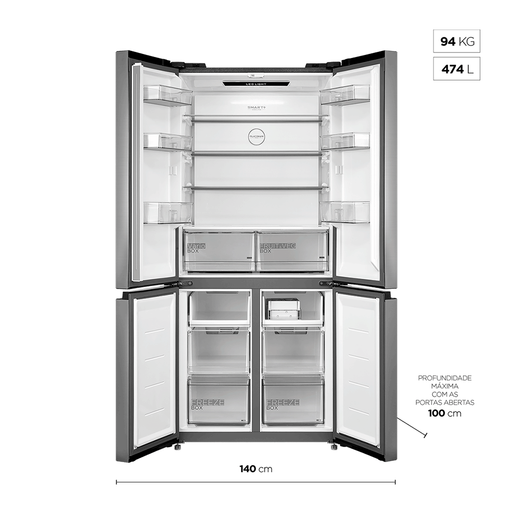 Geladeira Midea Frost Free 474L Inverter Smart Inox MD-RF691FGD463