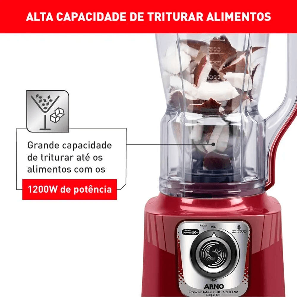 Liquidificador Arno Power Max 3,1L 1200W Carmim LN86