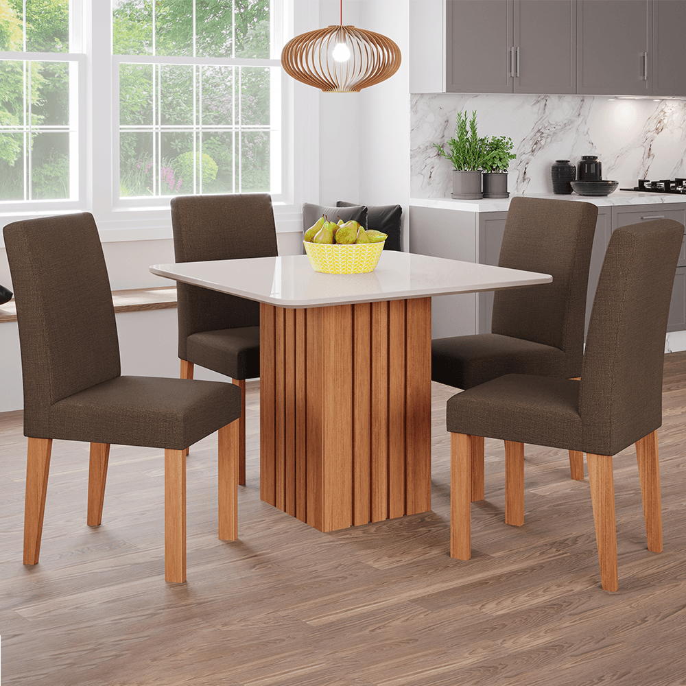 Conjunto de Jantar Cimol 95x95cm Ana com 4 cadeiras Maia Cinamomo