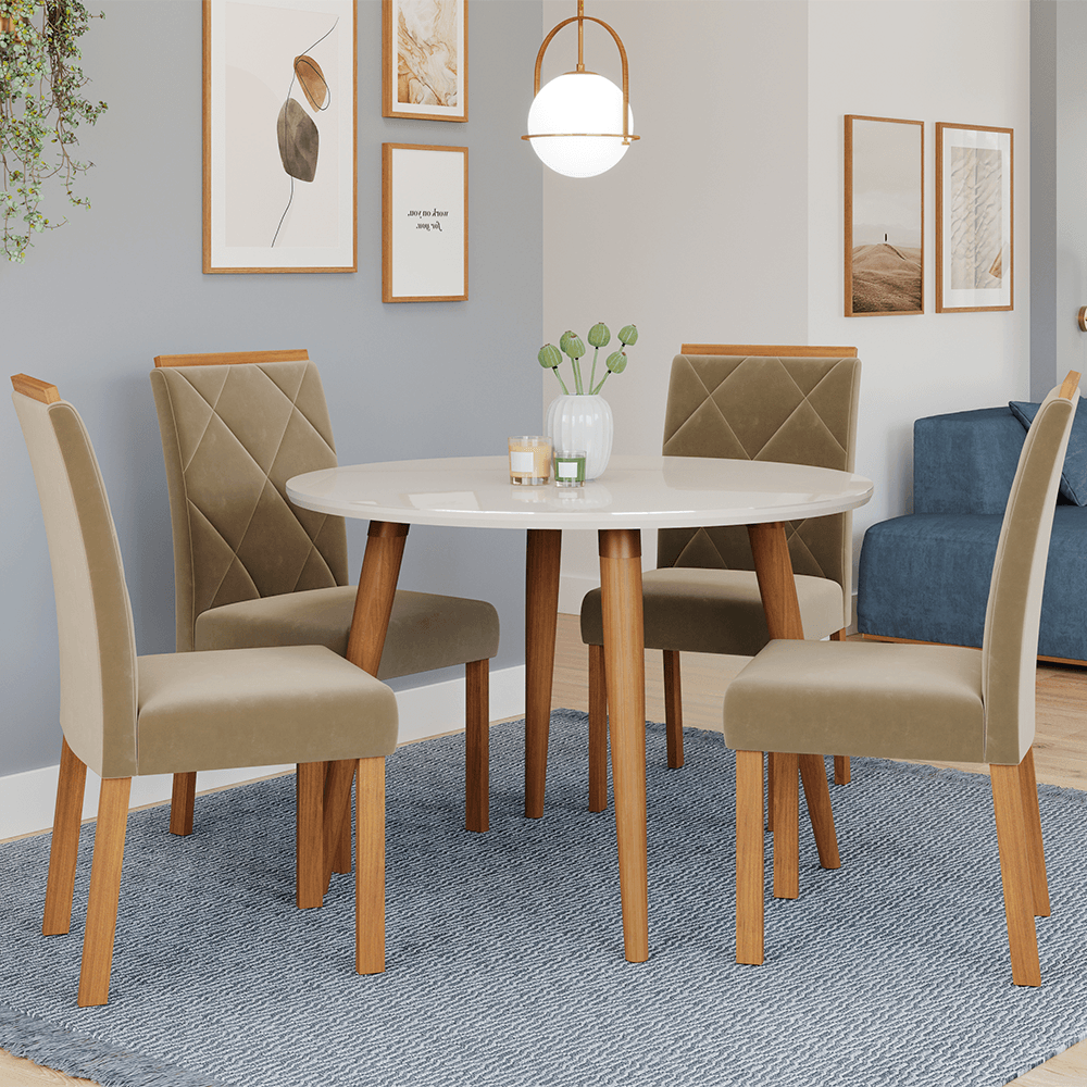 Conjunto de Jantar Cimol 110x110cm Dani com 4 cadeiras Fernanda