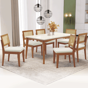 Conjunto de Jantar 160x90cm Nesher Monalisa e 6 Cadeiras Rainha Eucalipto