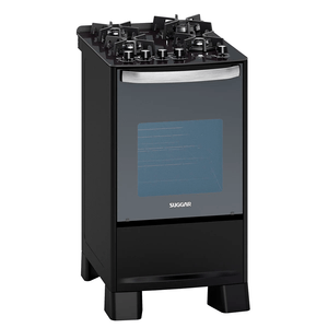Fogão 4 Bocas Mesa de Vidro Preto Suggar Master Grill FGVMTG412PT