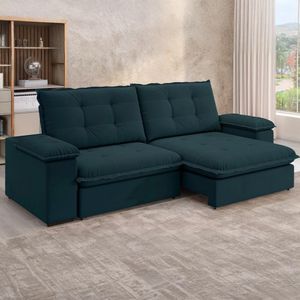 Sofá Besthouse Mônaco Premium 2,50m Retrátil e Reclinável Petróleo