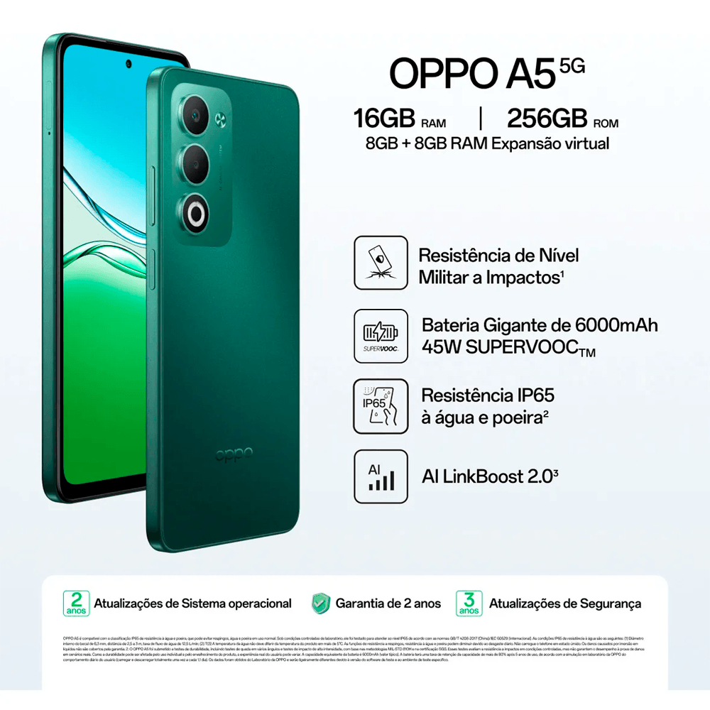 Smartphone Oppo A5 5G 256GB 16GB RAM Tela 6.67