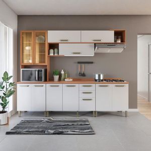 Armário de Cozinha Completo 4 peças Telasul Pimenta Freijó/Branco
