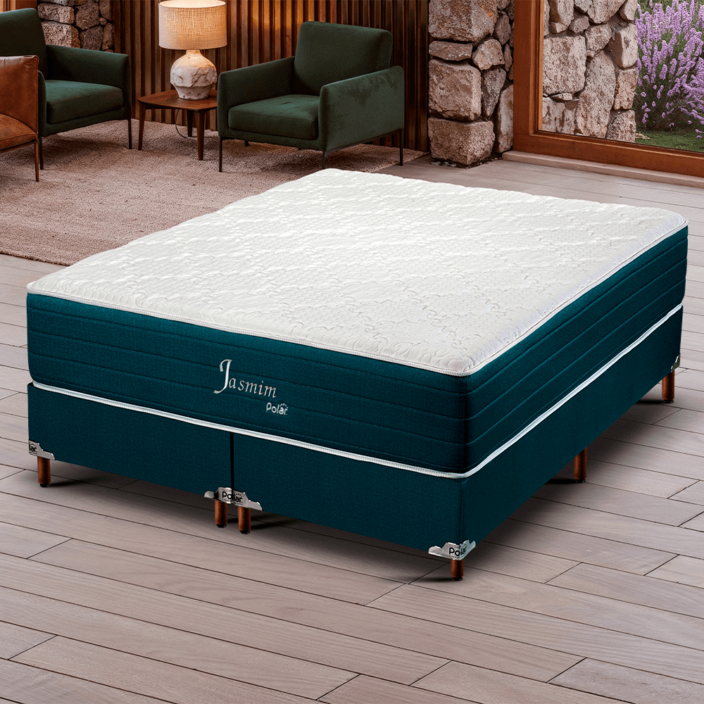 KAMA ローズエッセンシャルボックス Conjunto Cama Box Casal King Polar Jasmim 193x203x59cm Azul