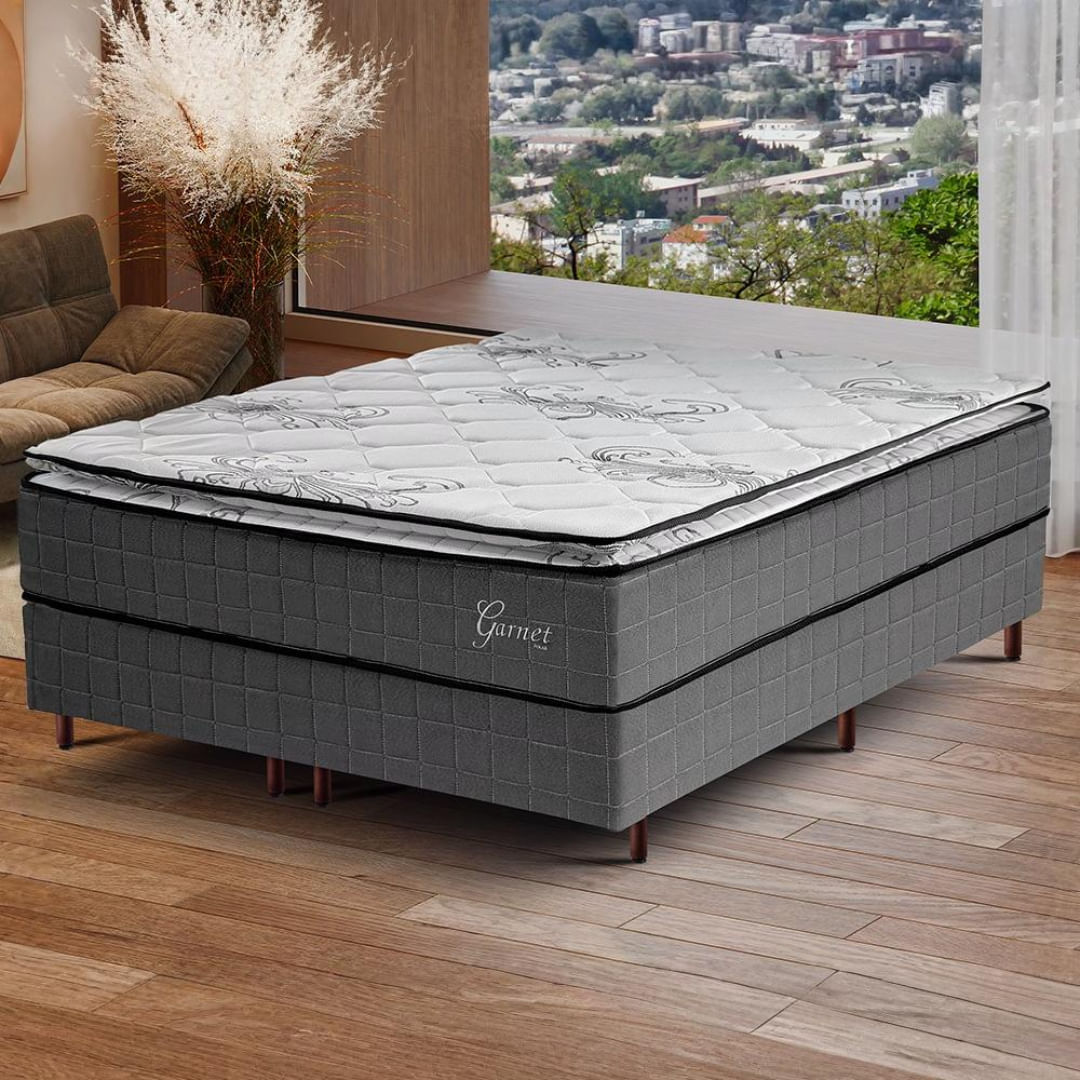 Conjunto Cama Box Casal Queen Polar Garnet 158X198X55 Cinza