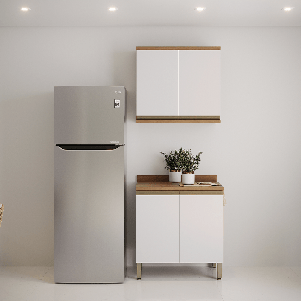 Armário de Cozinha Completo 2 peças Telasul Macadâmia Freijó/Branco