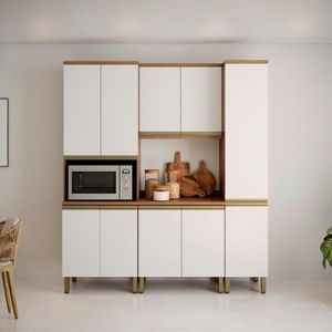 Armário de Cozinha Completo 4 peças Telasul Macadâmia Freijó/Branco