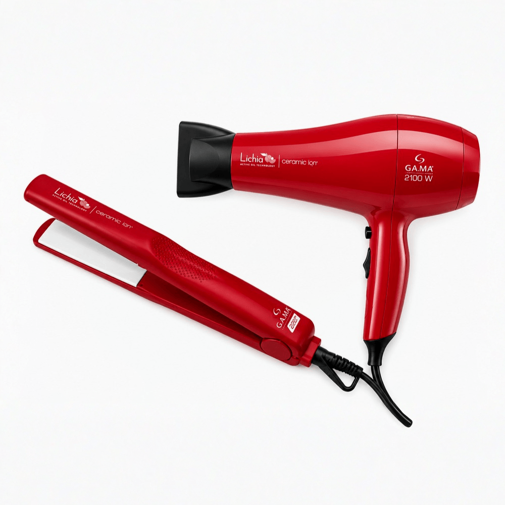 Kit Prancha e Secador GA.MA Italy Lichia Ceramic Íon Vermelho