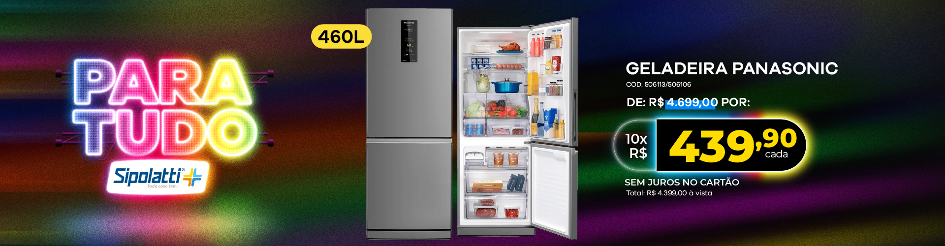 Geladeira Panasonic Frost Free Inverter 460L Aço Escovado NR-BB64PV1X
