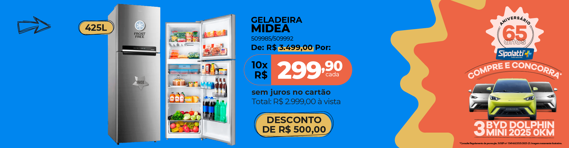 Geladeira Midea Frost Free Duplex 425L Inox MD-RT572EVD461