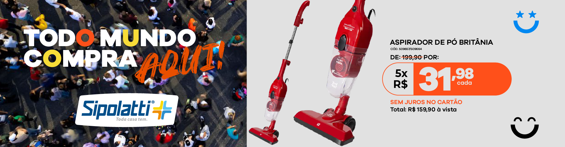 Aspirador de Pó Vertical Britânia Filtro Ciclone 1400W BAS1500V