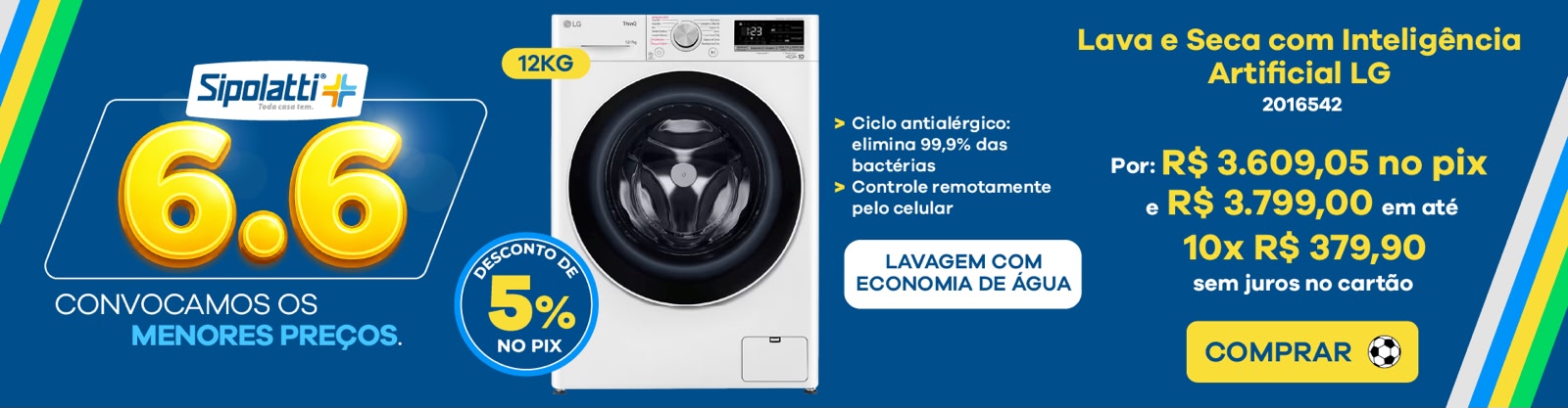 Lava e Seca LG Smart 12kg com Inteligência Artificial Branco CV5012WC4