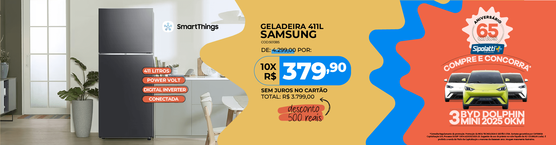 Geladeira Samsung 411L Evolution SmartThings PowerVolt Inox RT42