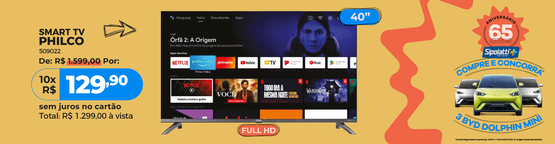 Smart TV LED 40" Philco Dolby Audio PTV40M9GACGB