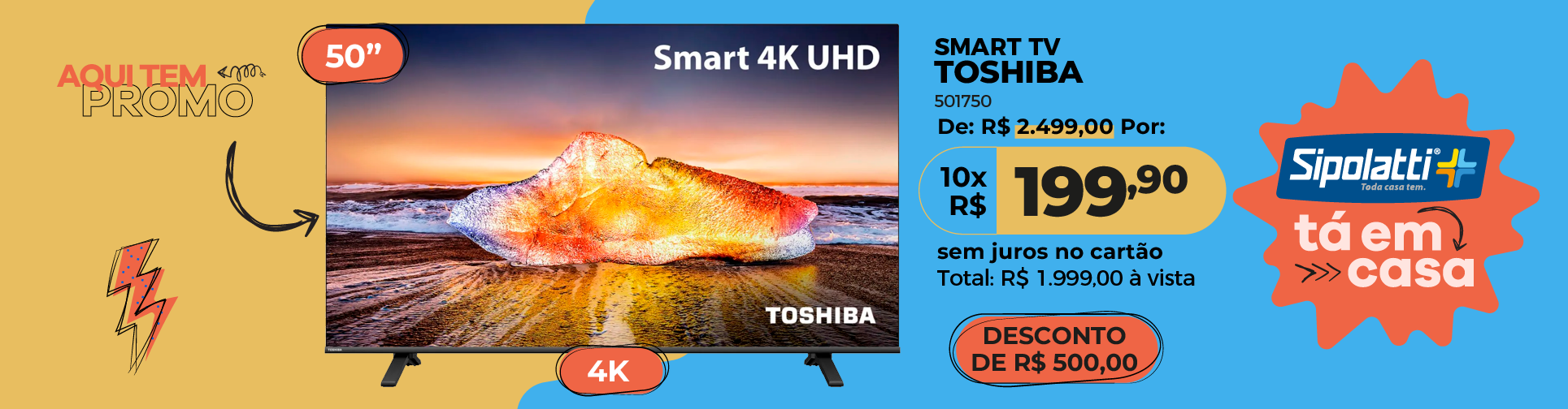 Smart TV Toshiba 50" DLED 4K TB022M Dolby Audio